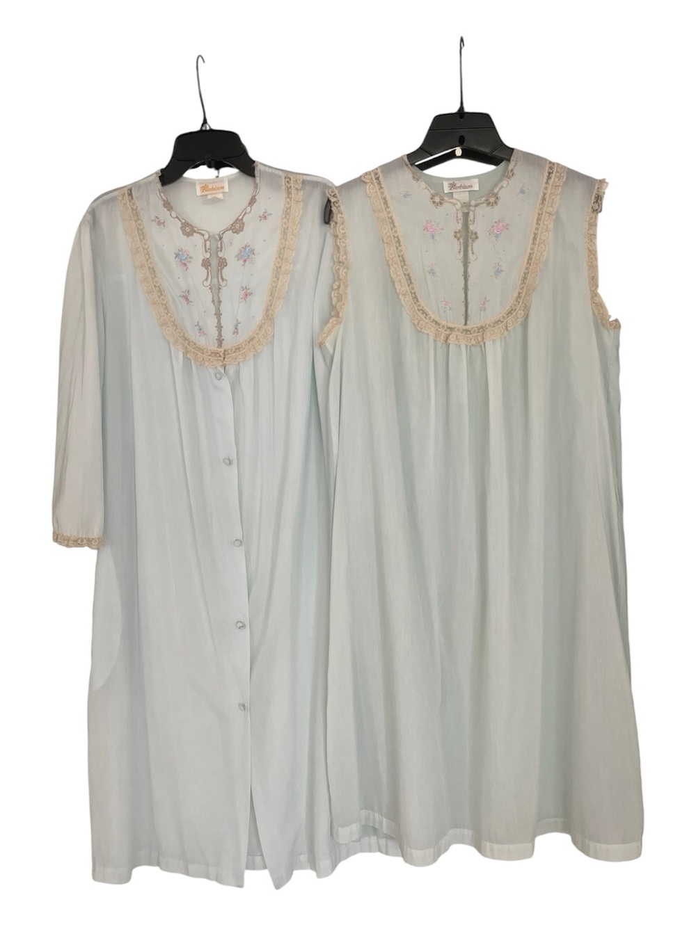 Vintage Barbizon Nightgown Housecoat Peignoir Set 70s Pale Blue Green Womens M